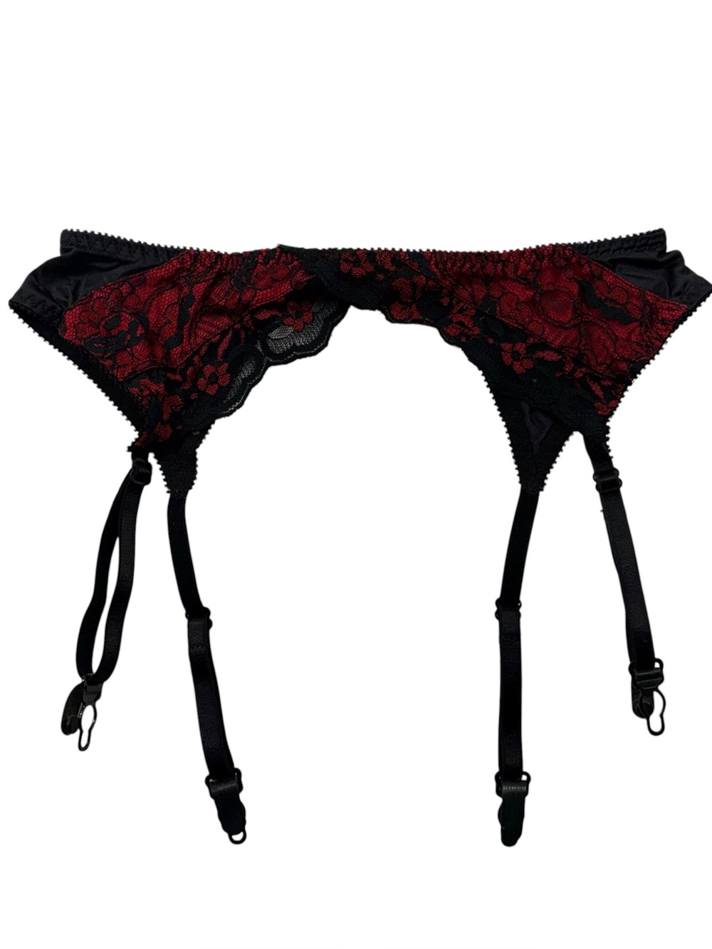 Bestform Vintage 80s Red Black Lace Stretch Garter Belt Vampy Gothic Lingerie S